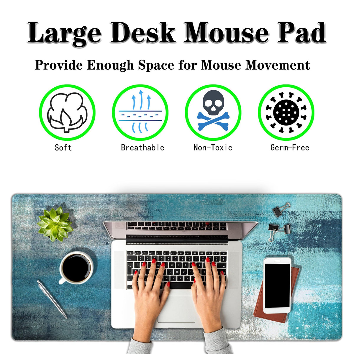 Samgula XXL Mouse Pad Turquoise and Gray, Extra Large Mouse Pad Gaming Desk Mats, Oversized