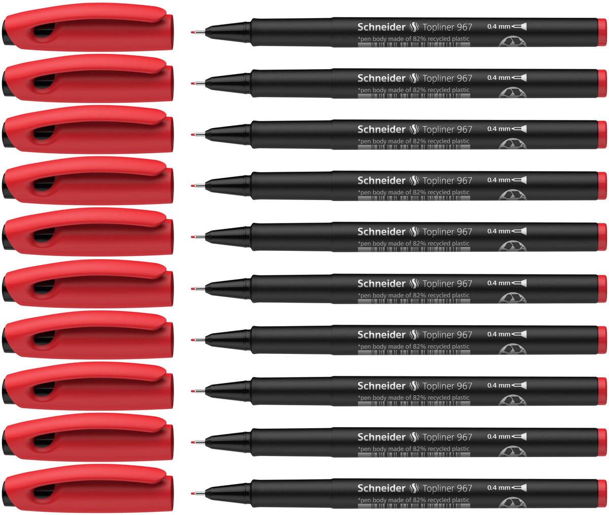 Schneider Topliner 967 Fineliner Pen - Red (Pack of 10)