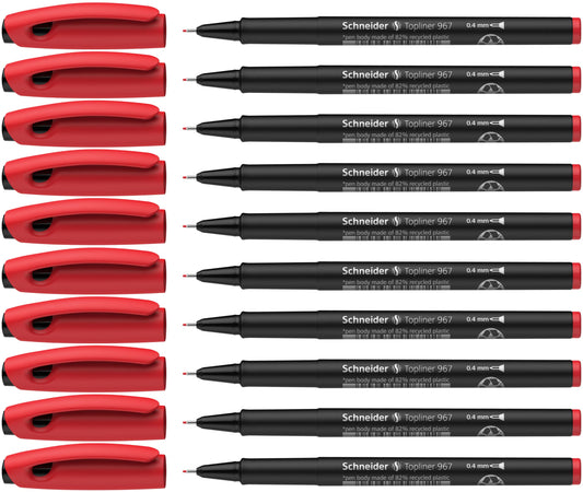 Schneider Topliner 967 Fineliner Pen - Red (Pack of 10)