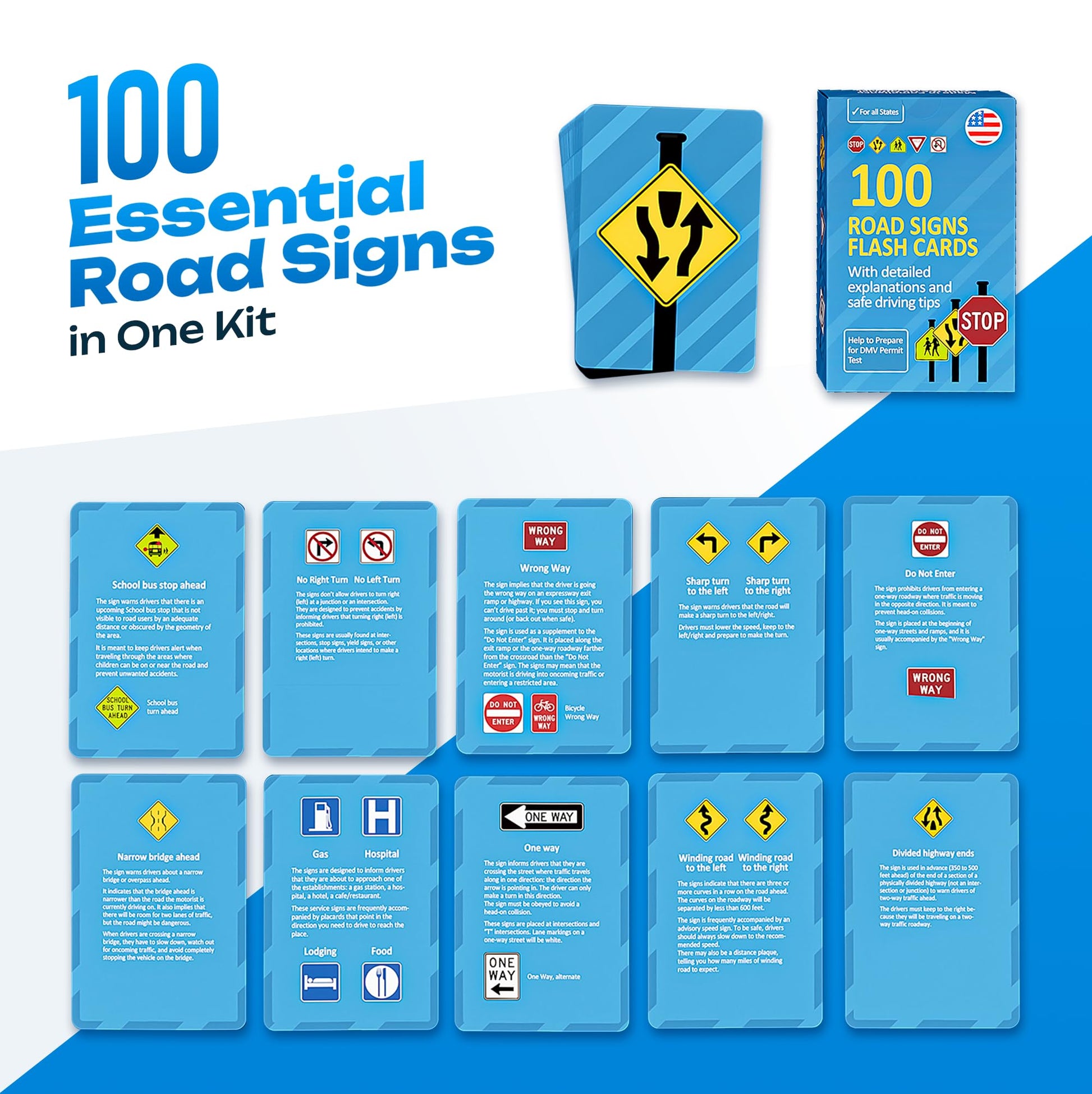 Road Signs Flash Cards with Detailed Explanations and Safe Driving Tips - Stocking Stuffers for