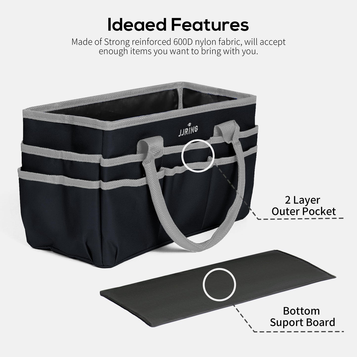 JJRING 600D Nylon Craft & Art Organizer Tote Bag With Pockets, Silver