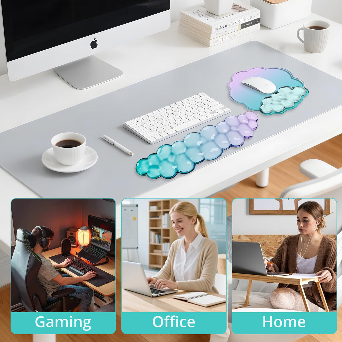 Cloud Wrist Rest Gel Set — Ergonomic Cloud Wrist Rest Keyboard and Mouse, Non-Slip Desk Accessories
