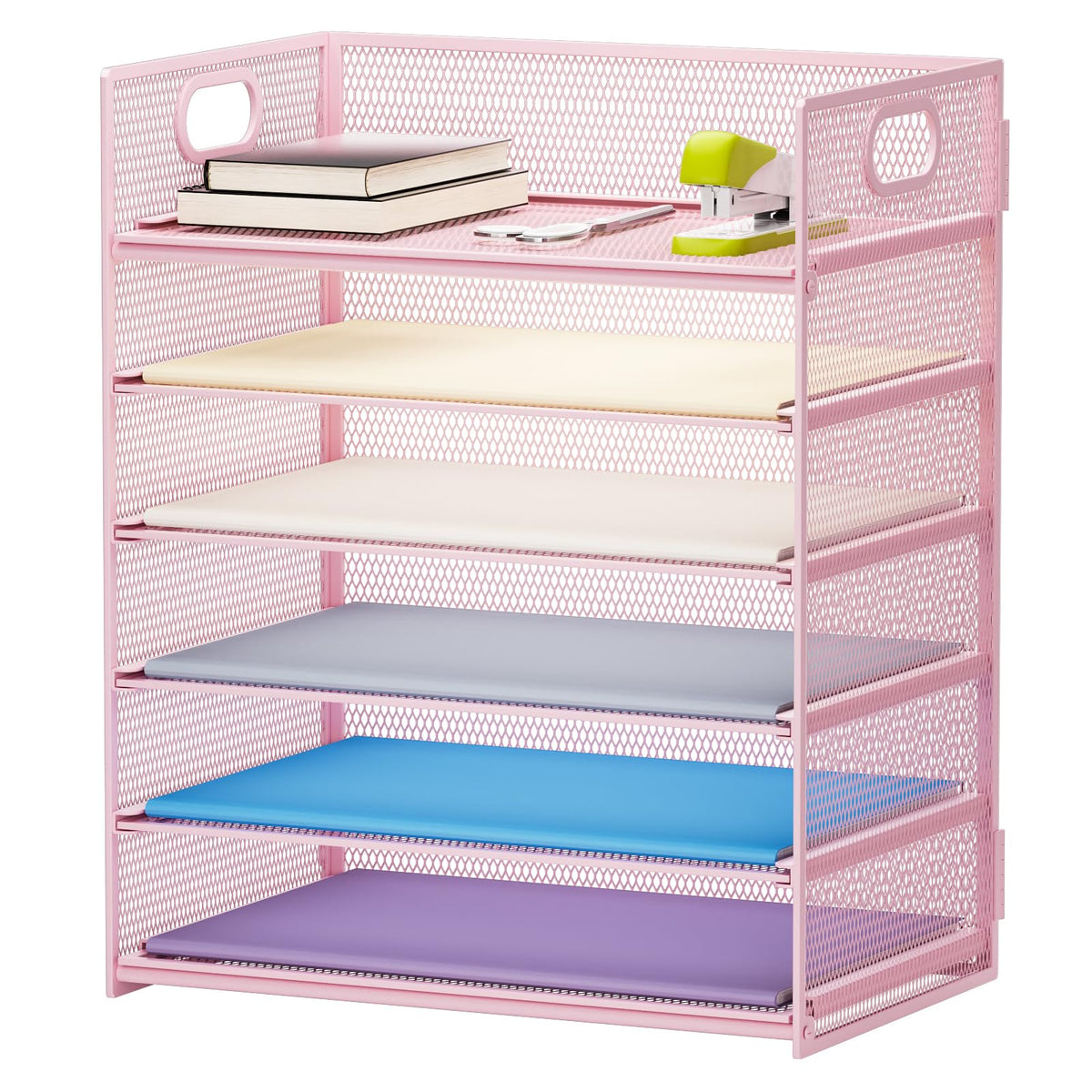 Marbrasse 6 Tier Paper Organizer Letter Tray - Mesh Desk File Organizer with Handle, Paper Sorter