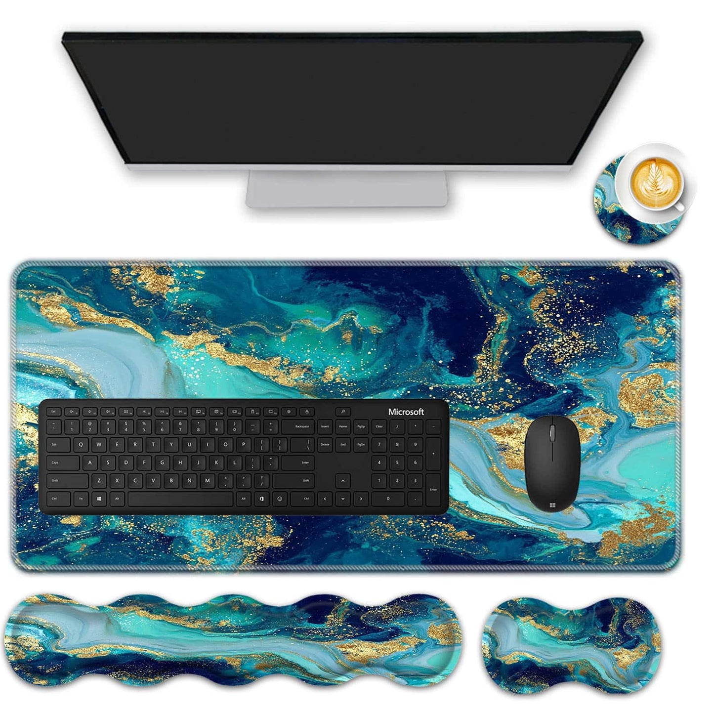 FGDRFGRW Mouse Pad Set,(31.5×11.8 in) Desk Pad + Keyboard Wrist Rest Support + Mouse Wrist Rest +