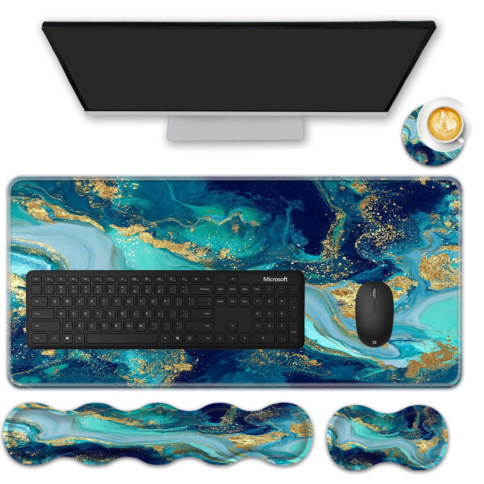 FGDRFGRW Mouse Pad Set,(31.5×11.8 in) Desk Pad + Keyboard Wrist Rest Support + Mouse Wrist Rest +
