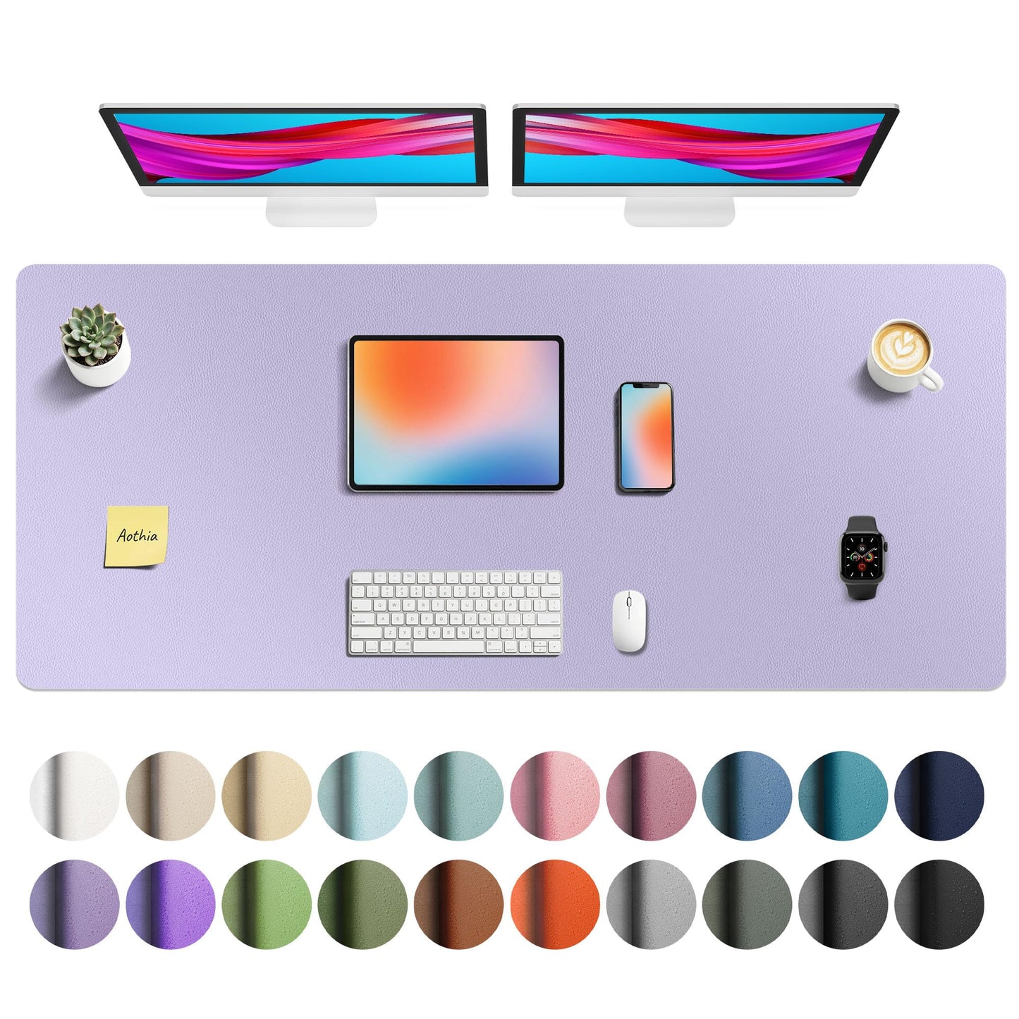 Aothia Faux Leather Desk Mat - Non-Slip PU Leather Desk Blotter, Waterproof Writing Surface, Large