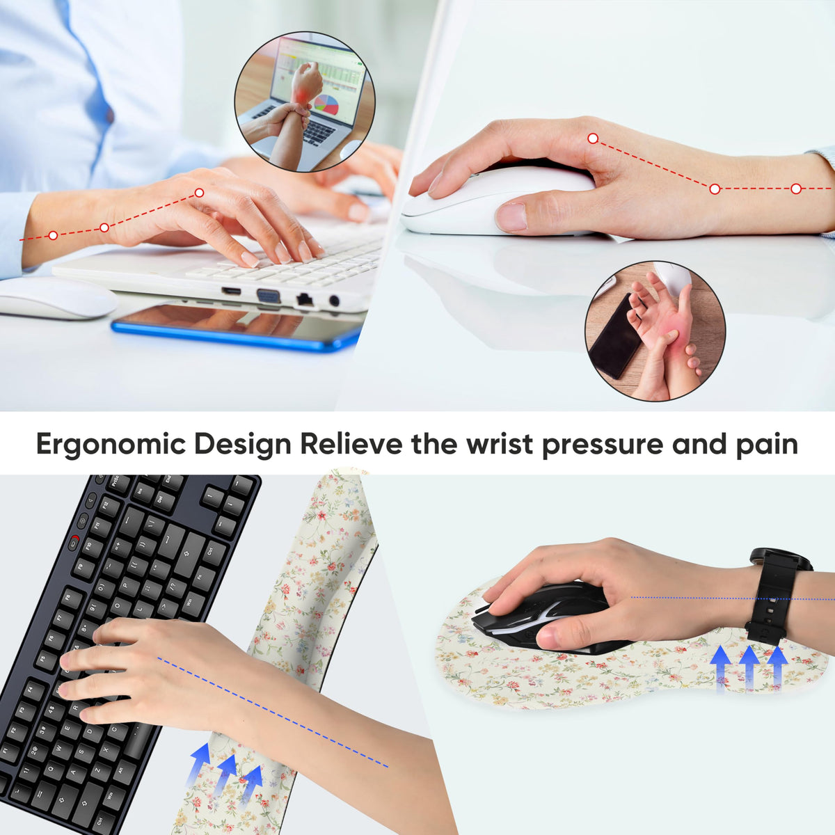 WINTOJO Wrist Rest Support for Mouse Pad Keyboard Set Circle Coaster Gaming Mouse Pad Ergonomic Gel
