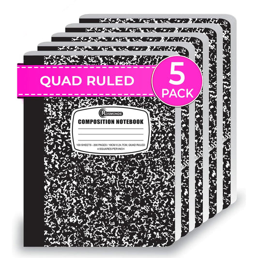 Rosmonde 5 Pack Graph Paper Composition Notebooks, Black Graph Notebooks