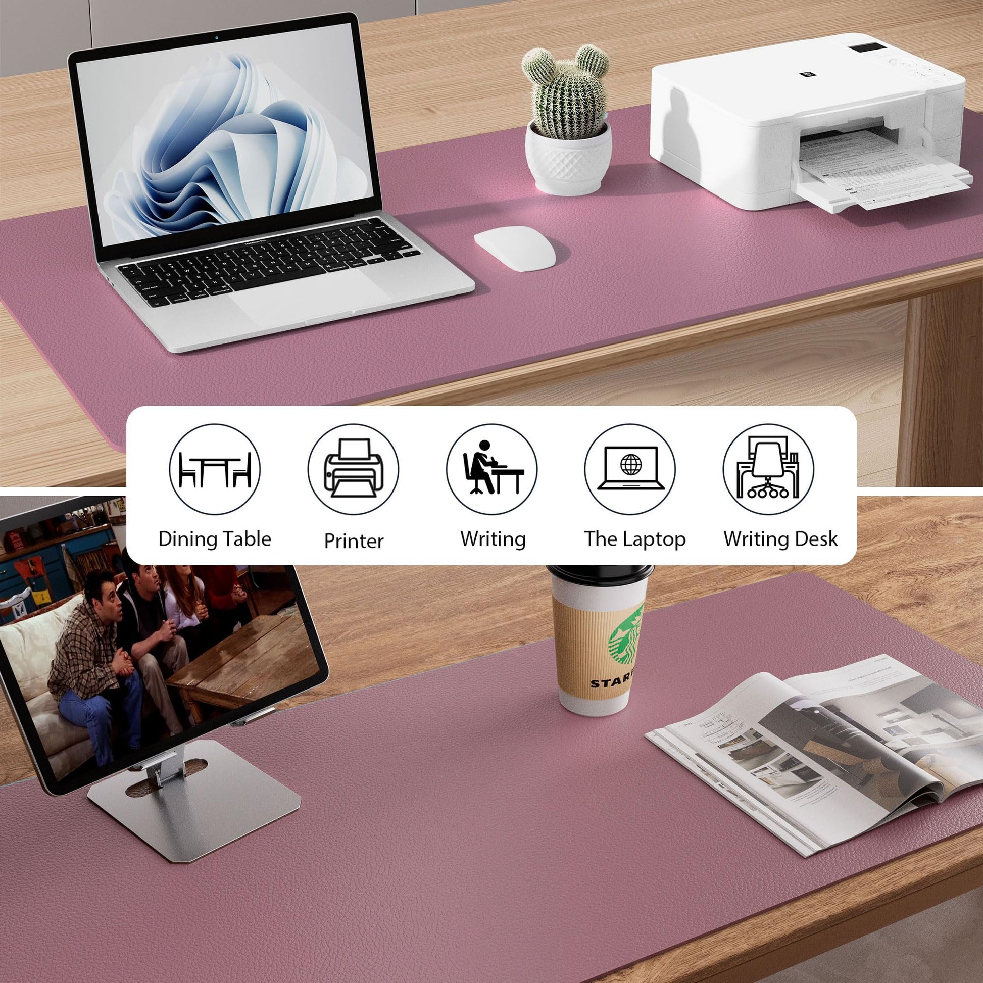 Aothia Faux Leather Desk Mat - Non-Slip PU Leather Desk Blotter, Waterproof Writing Surface, Large