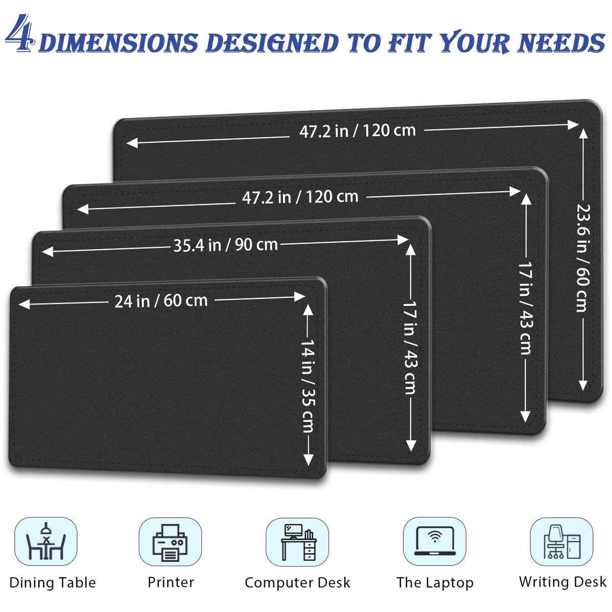 47.2" x 23.6" Large Desk Pad Mat - Non-Slip PU Leather Desk Mat, Large Mouse Pad, Computer Mat for