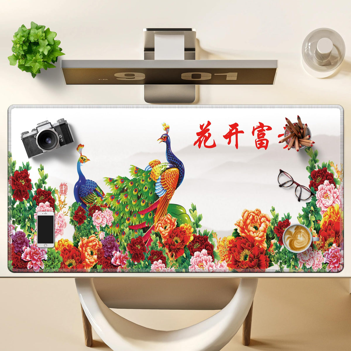 LL-COEUR XXL Landscape Gaming Mouse Pad Computer Keyboard Mat Office Desk Pad (Peacock, 39.3" x