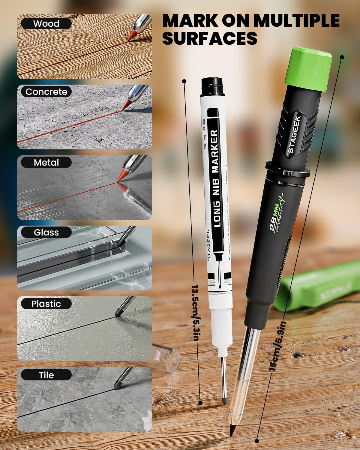 STAGEEK 2.8mm Mechanical Carpenter Pencils with Sharpener, Storage Case