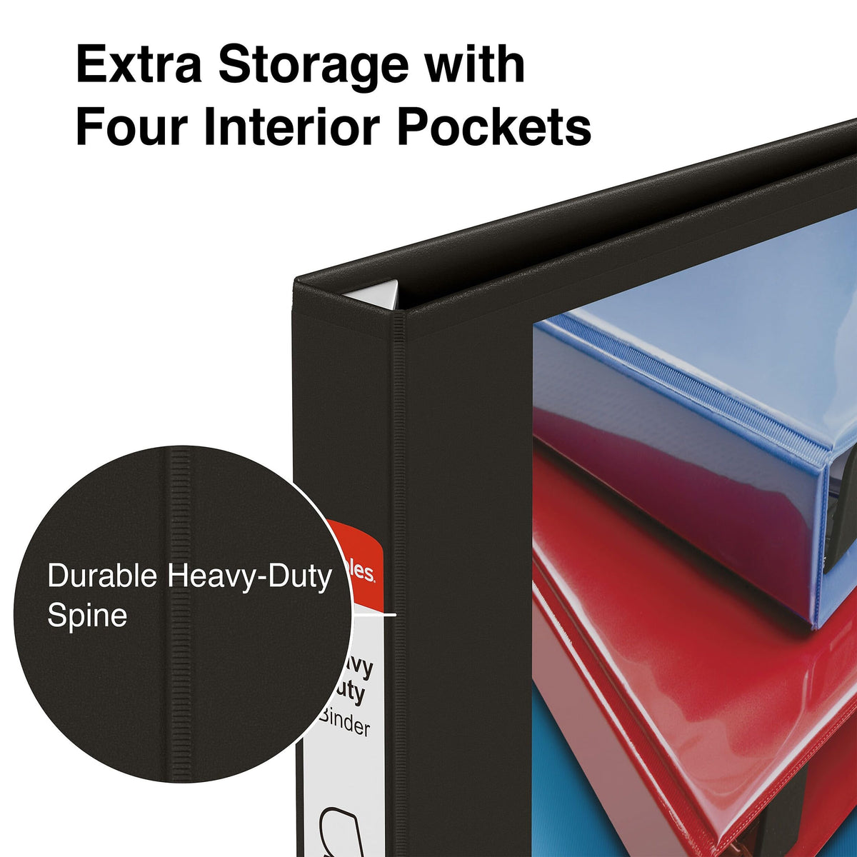Staples Heavy Duty 1" 3-Ring View Binder, D-Ring, Black, 4/Pack