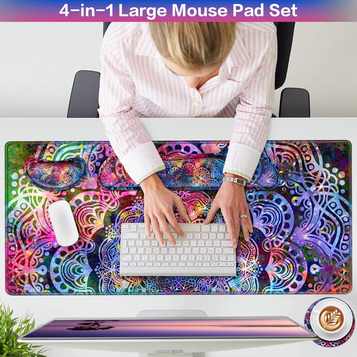 QOMOLAMA Mouse Pad with Wrist Rest, 4-in-1 Large Mousepad Keyboard