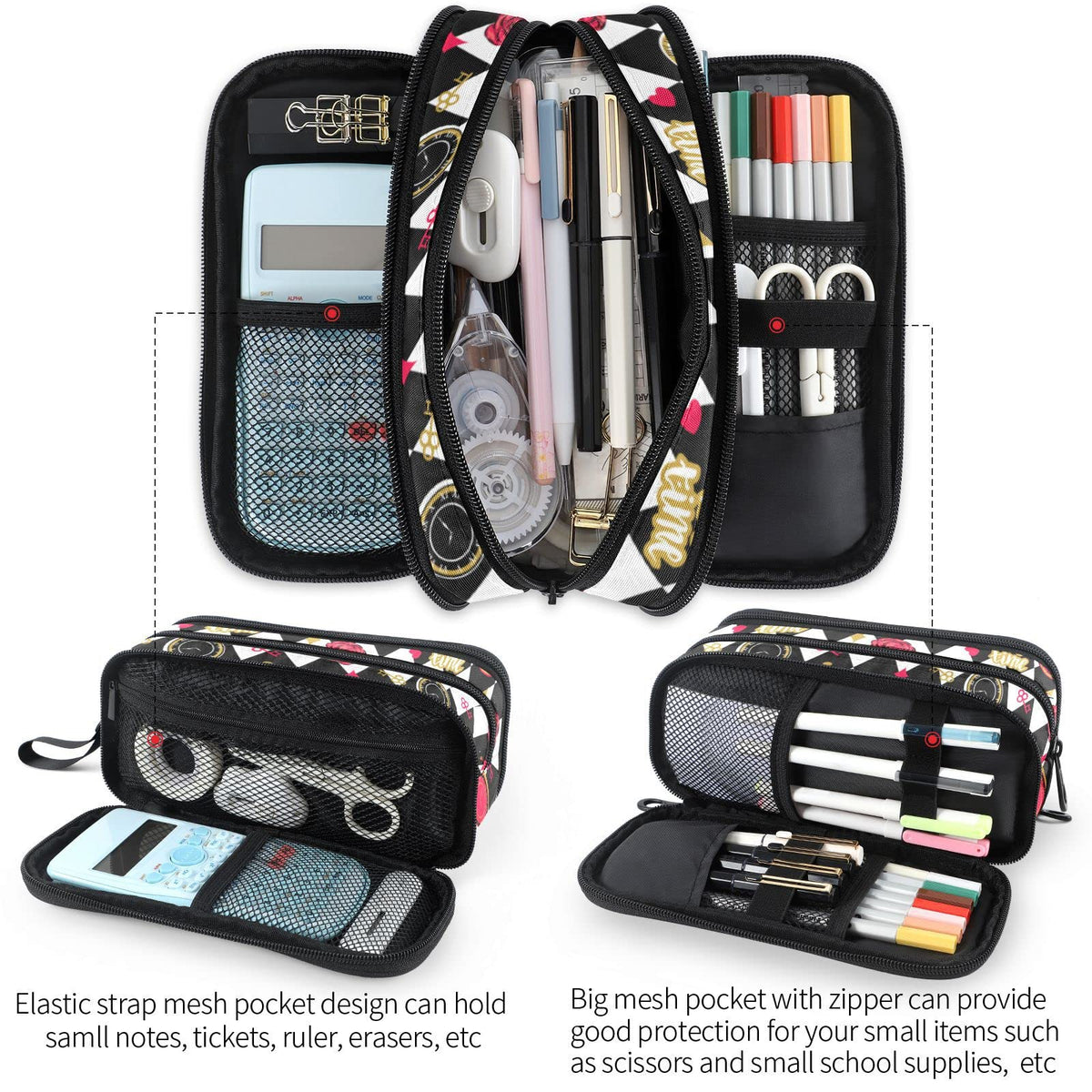 Fustylead Alice Chess Board Pen Pencil Case with Zipper Makeup Pouch Cosmetics Bag Multi-Purpose