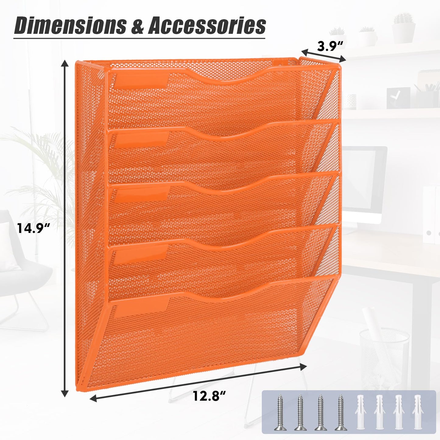 EASEPRES 5 Pocket Mesh Hanging Wall File Organizer, Wall Mounted Mail Paper Document Folder Holder