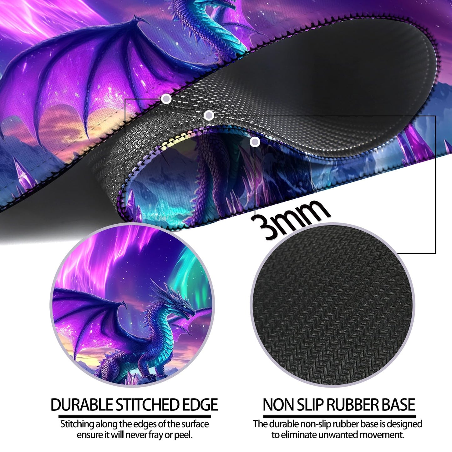 JIANG100 Fantasy Dragon Under Aurora Sky Gaming Desk Mat & Mouse Pad, XL