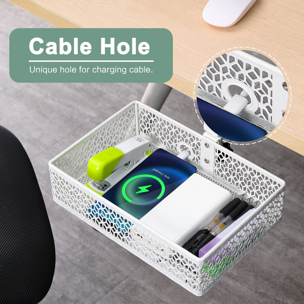 ROSYLINE Under Desk Storage Basket Hanging Drawer Tray, Clamp On Organizer