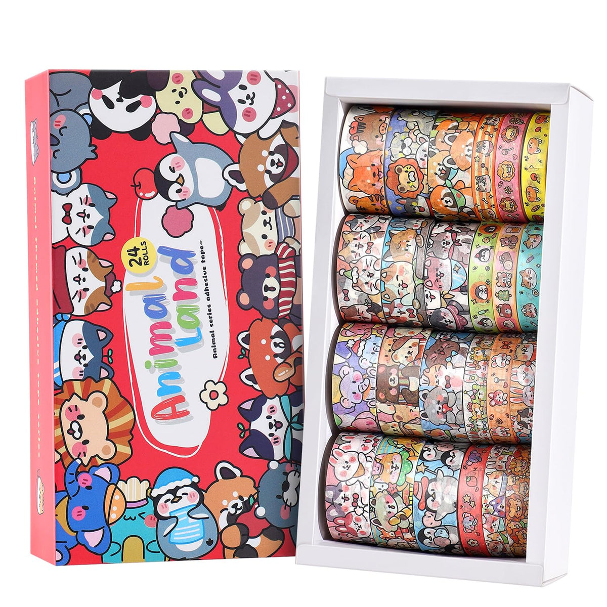 24 Rolls Colorful Cute Cartoon Animal Writable Washi Tape Set, Decorative Tapes for Scrapbooking
