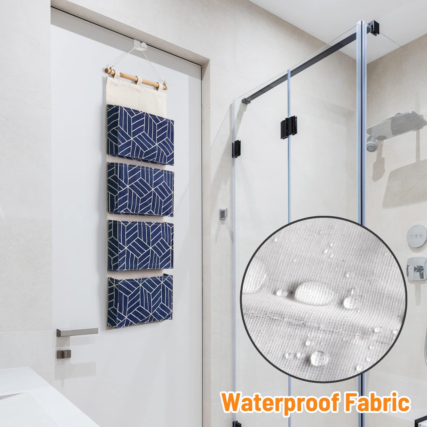 CROWNED 2Pcs Over Door Hanging Storage Bags Wall Mount Closet Organizer, 4 Big Pockets Linen Cotton