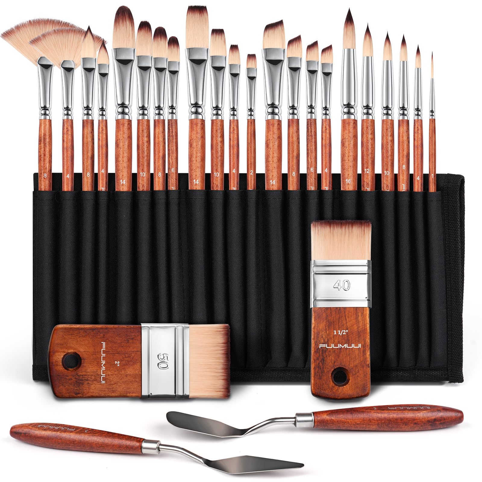26pcs Paint Brush Set, Fuumuui Professional Acrylic Paint Brushes Complete Range of Sizes with