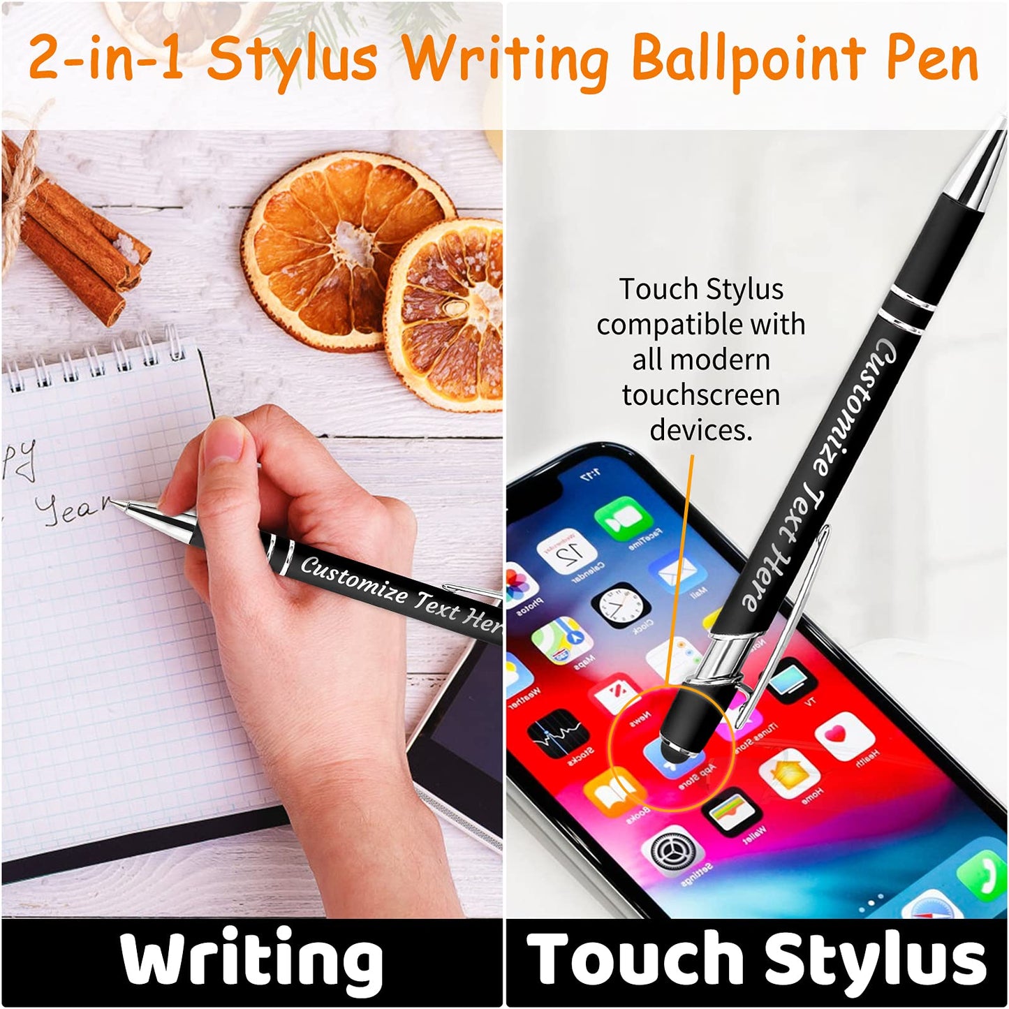 YanNanKe 24 PCS Custom Pens Personalized Bulk, Customized Engraving Ballpoint Pens with Stylus Name