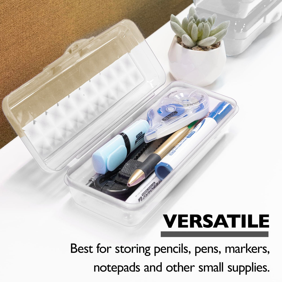 BAZIC PRODUCTS LUCENT Clear Pencil Box, Snap-Latch Lid, 4-Pack