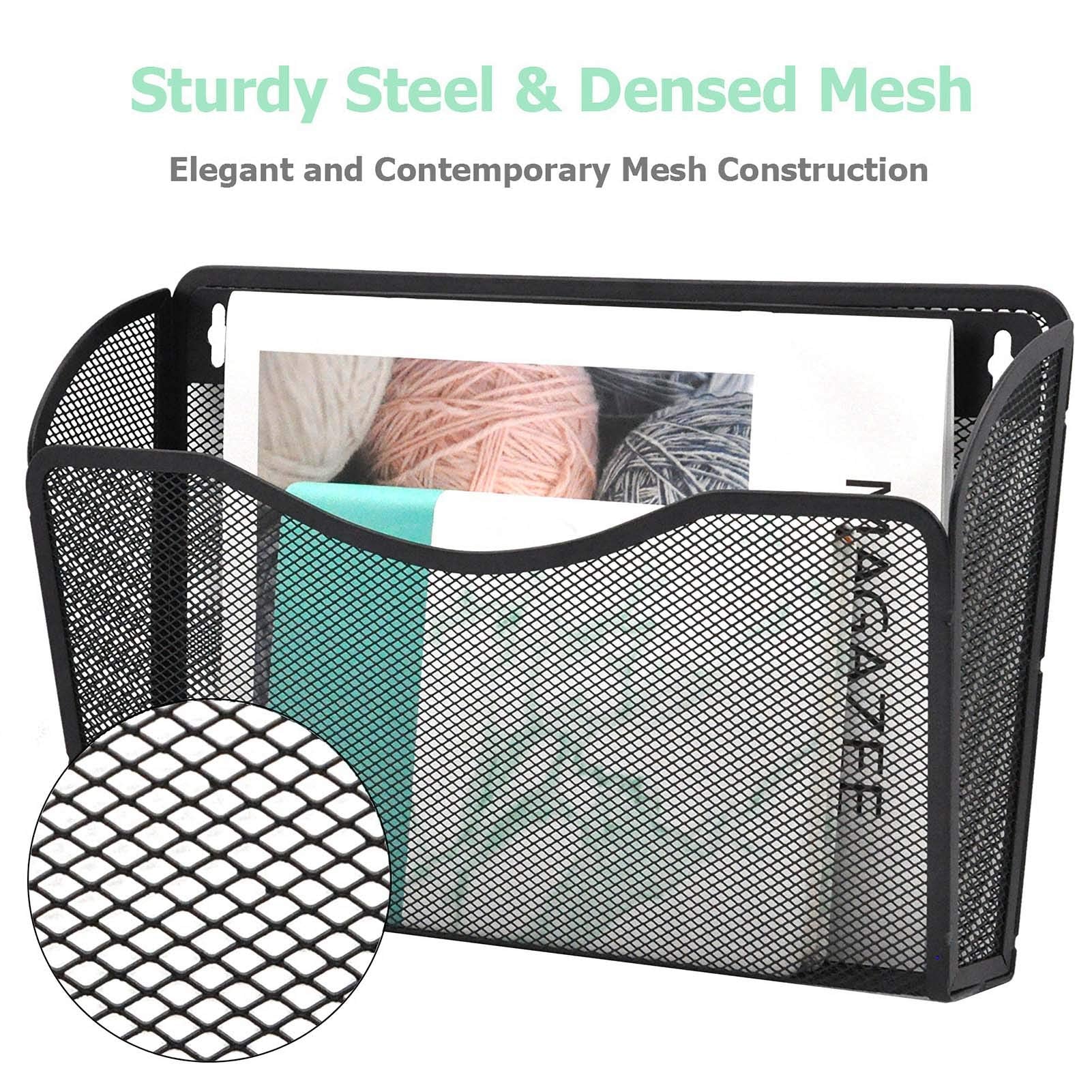 EASEPRES 6 Single Pocket Mesh Hanging File Organizer, Vertical Wall Mounted Magazine File Holder