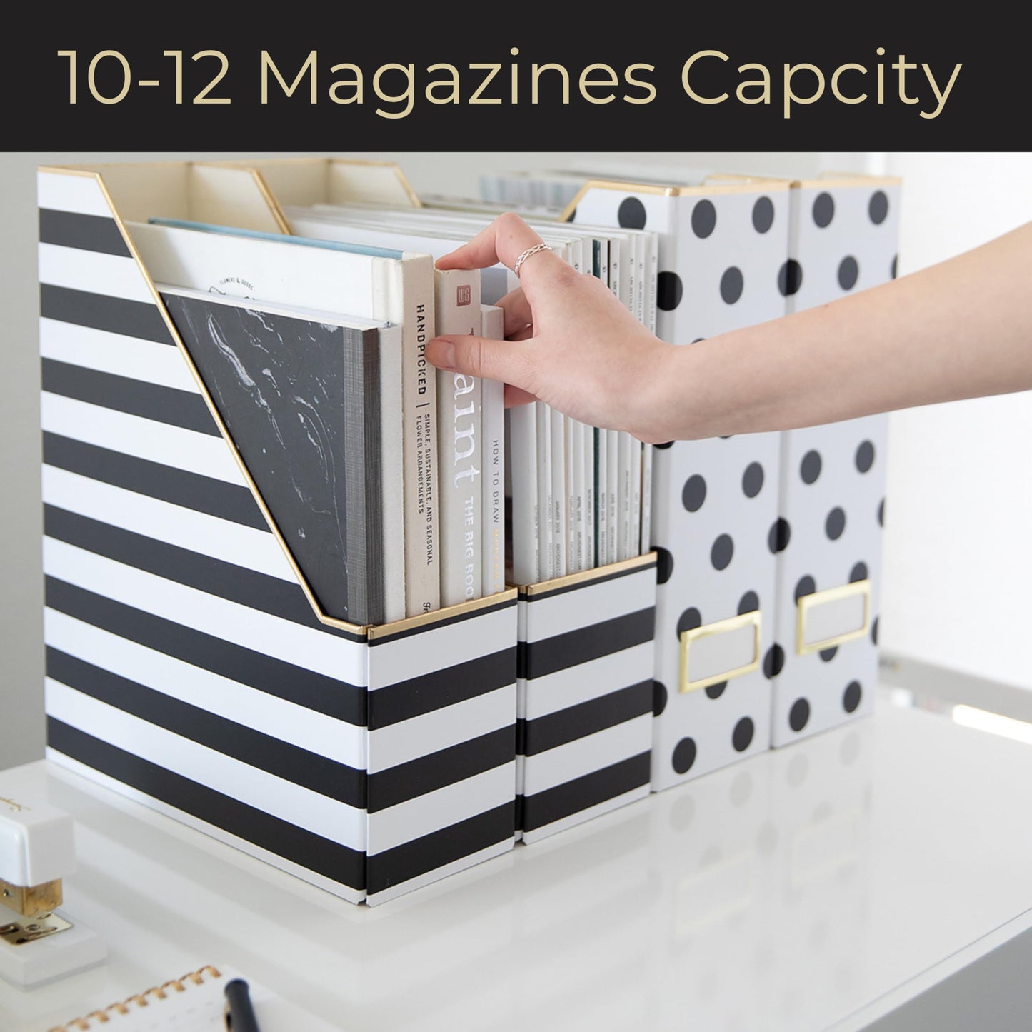 BLU MONACO | Cardboard Magazine File Holder Set of 4 | Vertical Magazine File Holder for Desk and