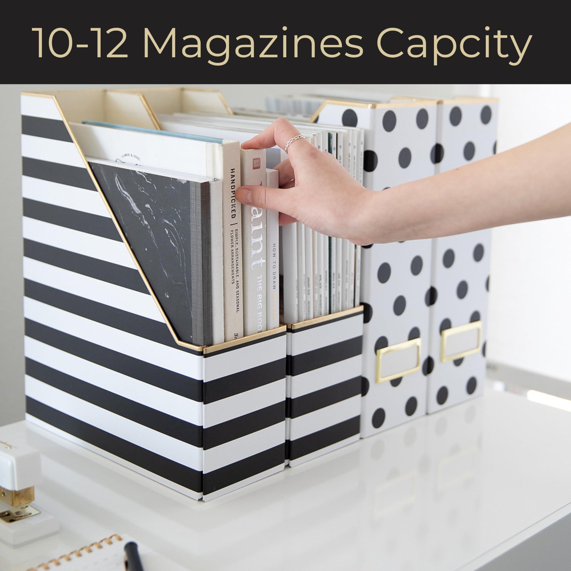 BLU MONACO | Cardboard Magazine File Holder Set of 4 | Vertical Magazine File Holder for Desk and