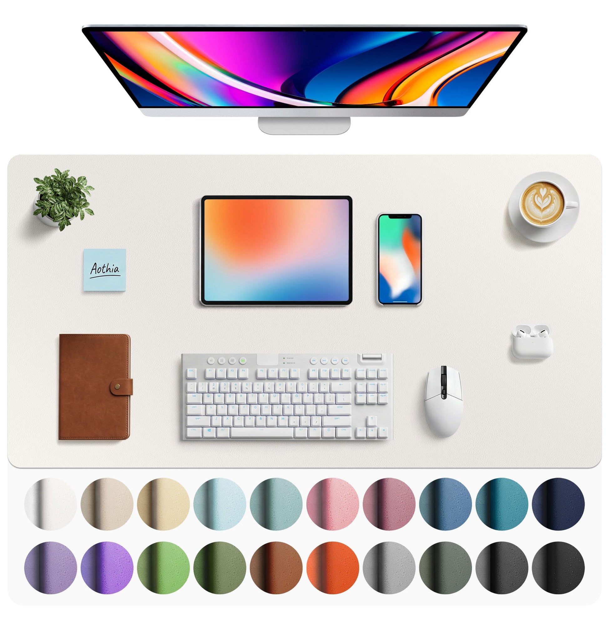 Aothia Faux Leather Desk Mat - Large Mouse Pad, Non-Slip PU Leather Blotter, Waterproof Writing