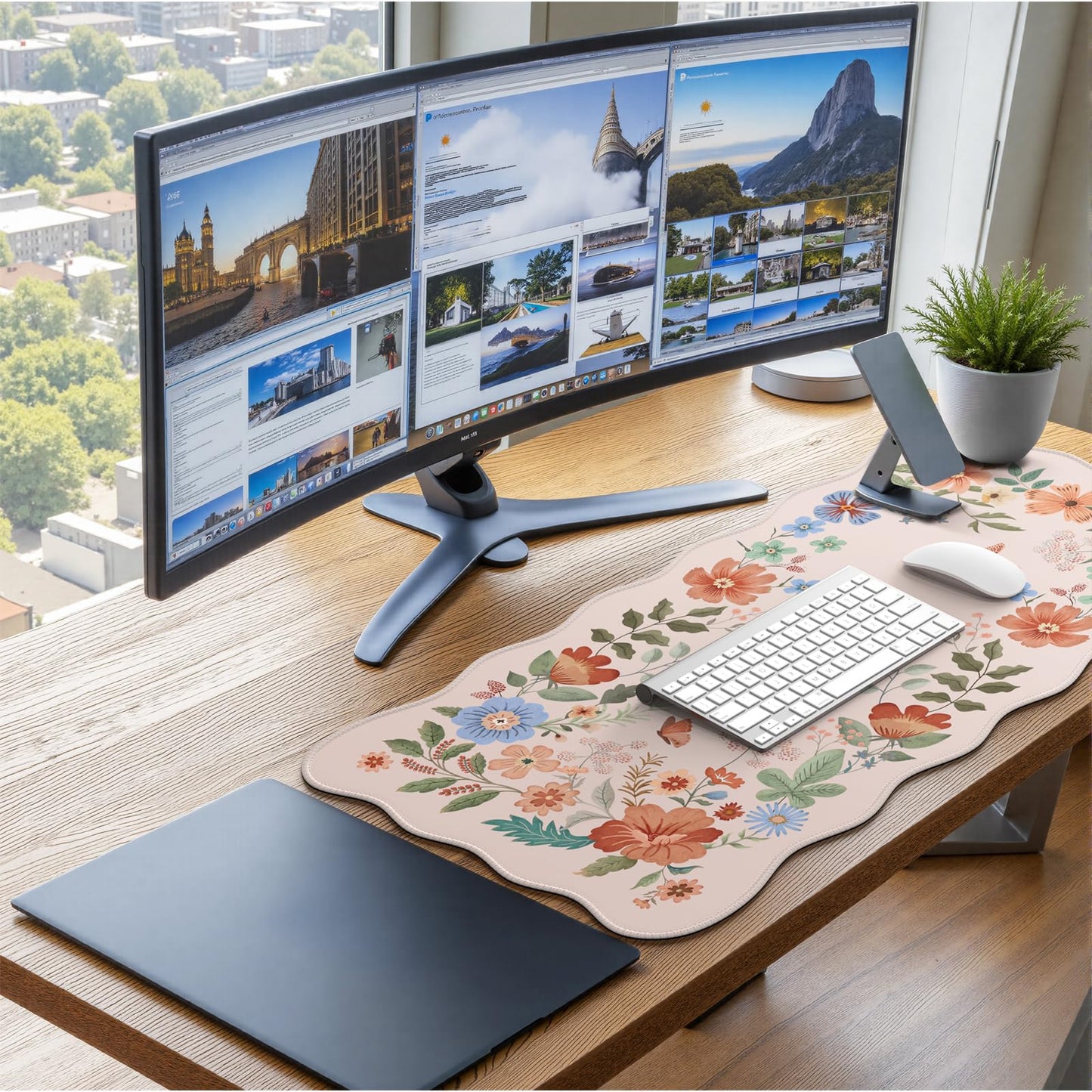 iCasso Desk Mat, Scalloped Desk Matt for Desktop, Cute Desk Pad Mat, XXL Large Mouse Pad, Anti-Slip