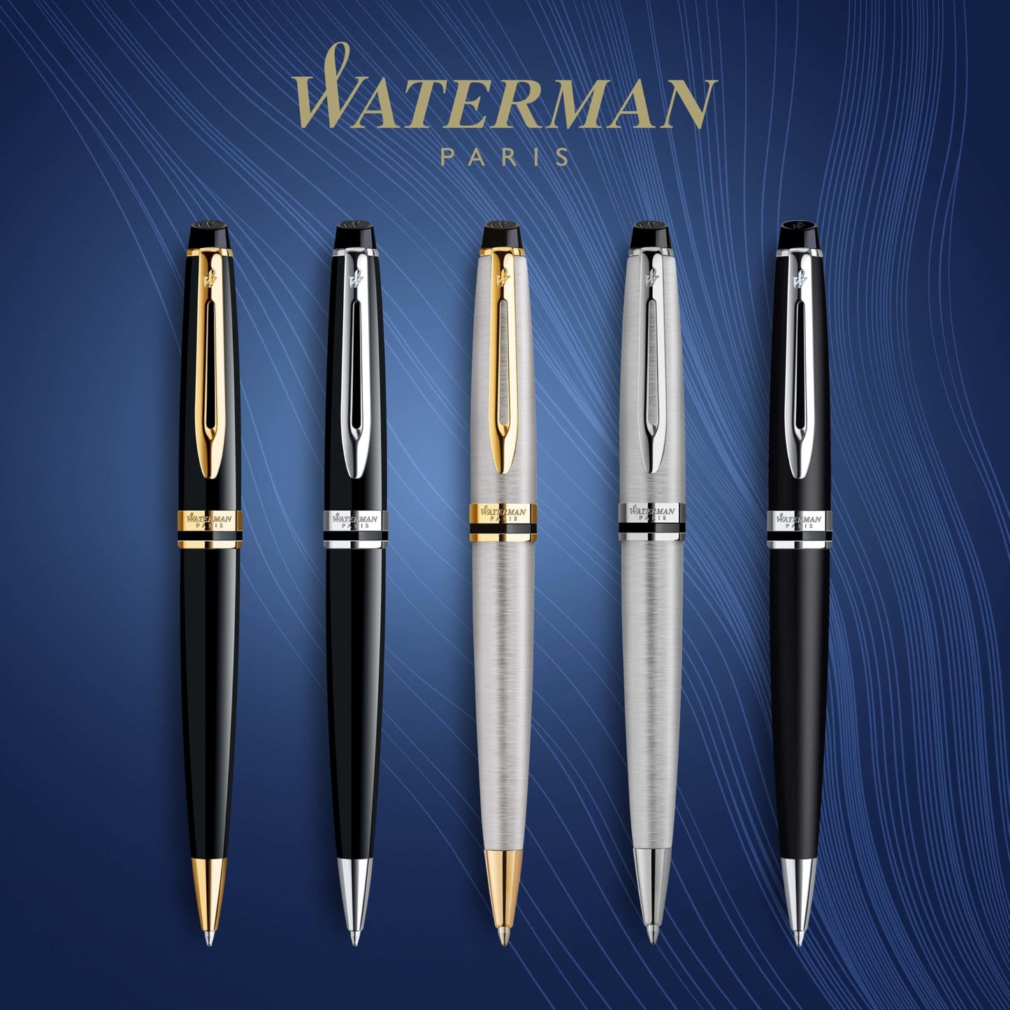 Waterman Expert Ballpoint Pen, Gloss Black with Chrome Trim, Medium Tip, Blue Ink, Luxury Pen in