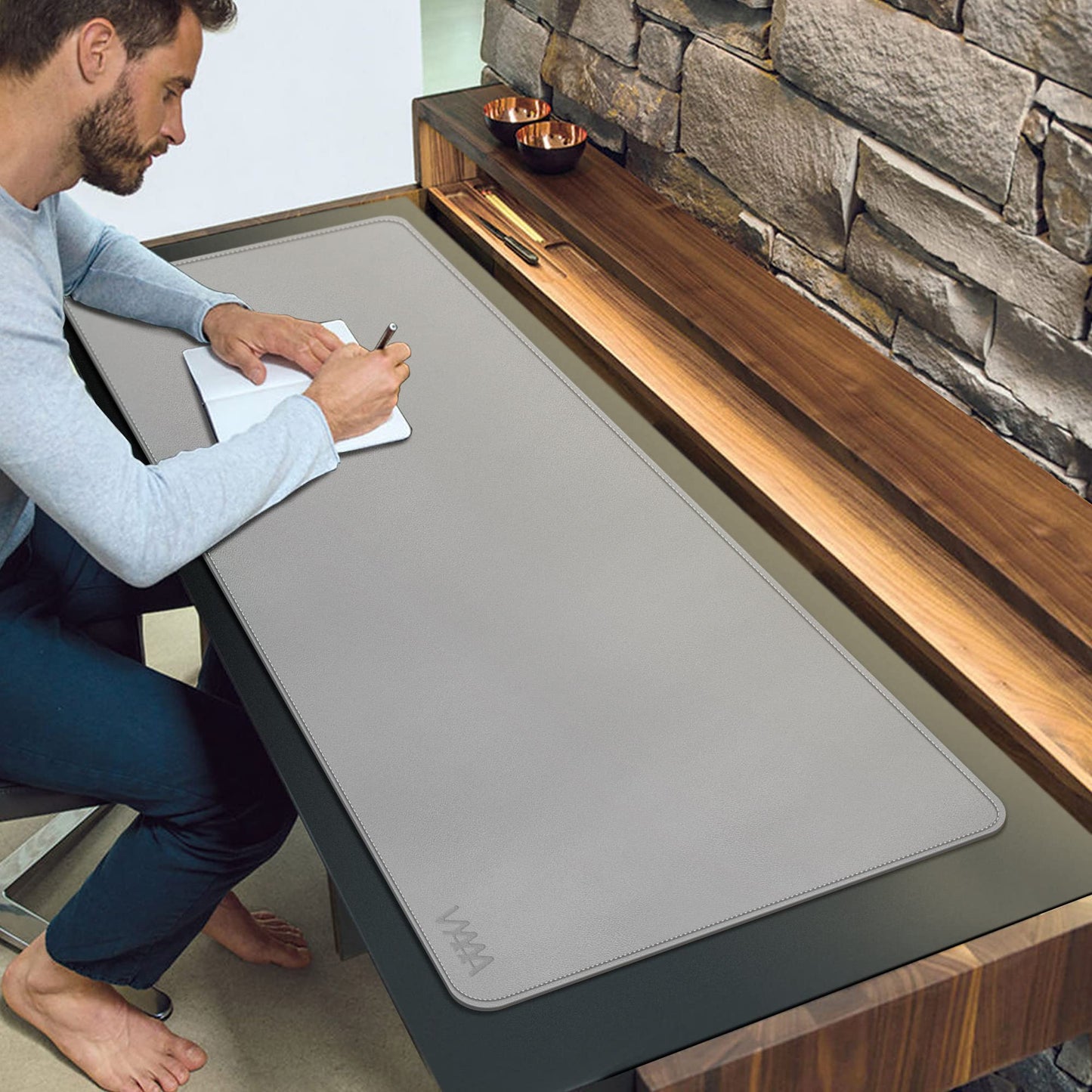 Vyaaa 55"x24"PU Leather Desk Mat, Large Desk Pad & Mouse Pad, Waterproof Office Desk Mat for Home
