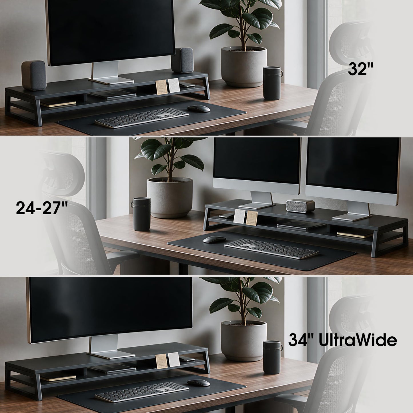 Fenge Dual Monitor Riser for Desk, Open Shelf with 3 Storage Compartments
