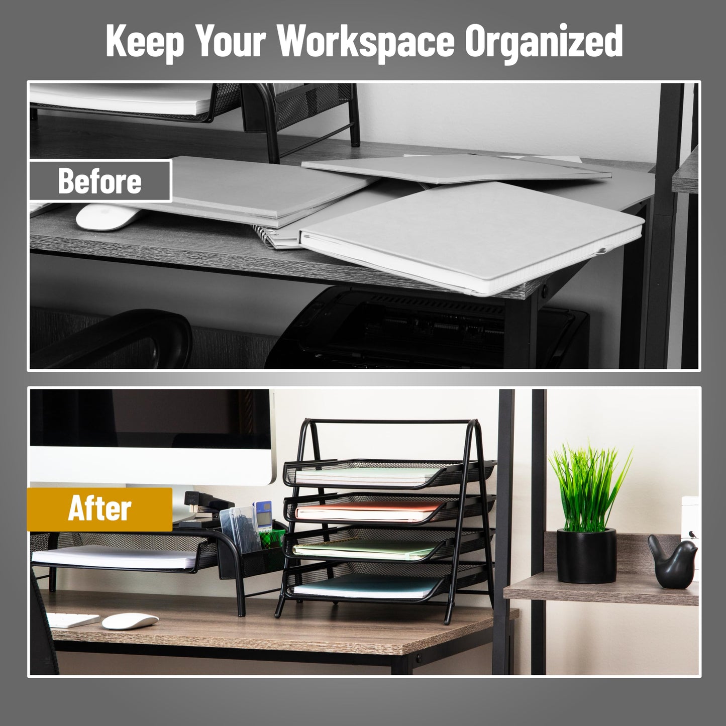 Mind Reader 4-Tier Paper Tray, Desktop Organizer, File Storage, Workspace, Office, Metal Mesh, 12"L