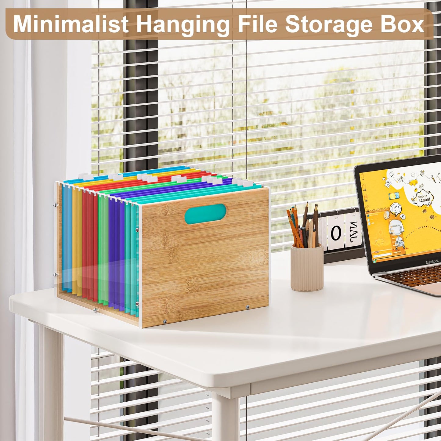 Sbanmao 2 Pack Hanging File Organizer, Clear Acrylic File Box Organizer, Bamboo Filing Box File