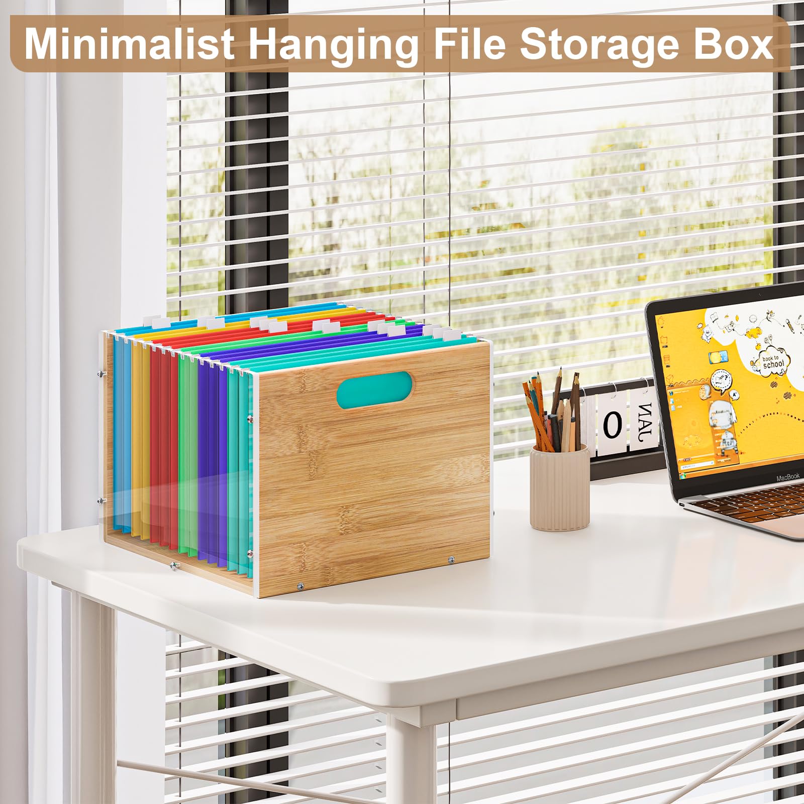 Sbanmao 2 Pack Hanging File Organizer, Clear Acrylic File Box Organizer, Bamboo Filing Box File