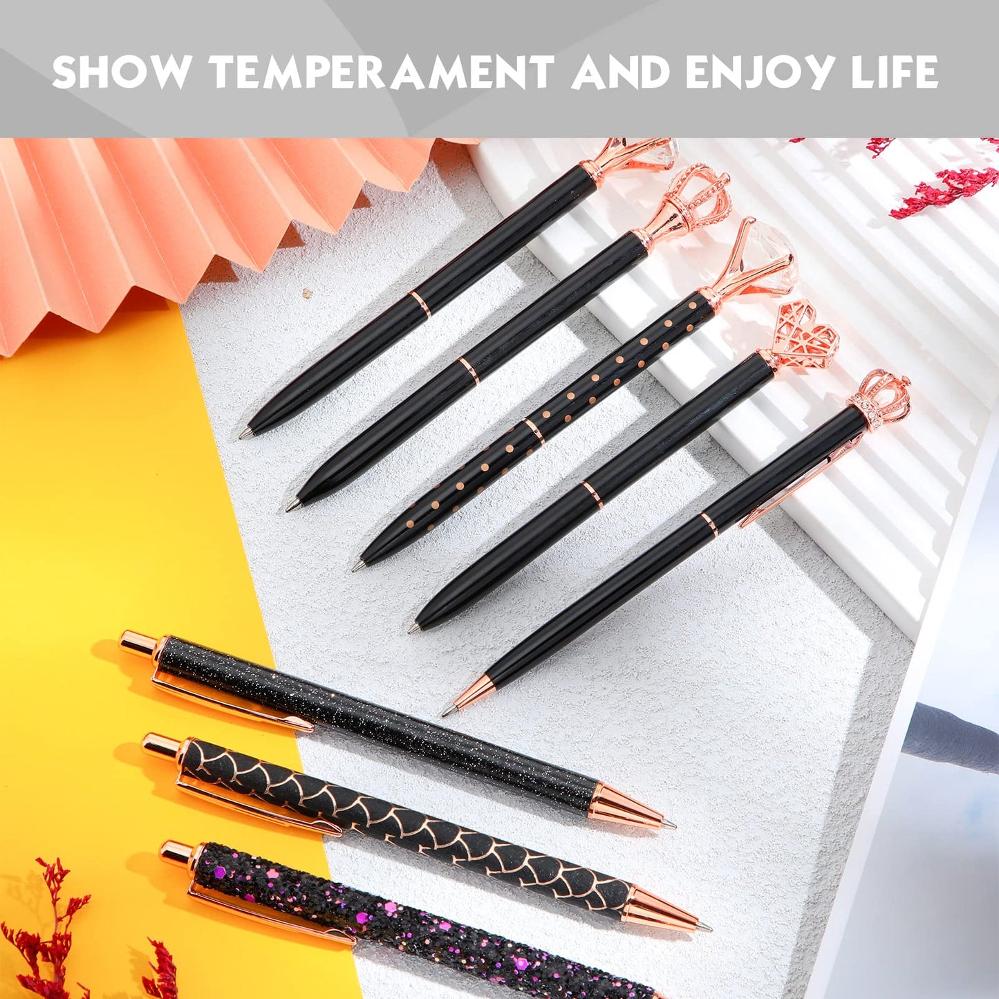 12 Pcs Diamond Pens Metal Liquid Sand Glitter Cute Ballpoint Pen Set Girly Crystal Pen Women