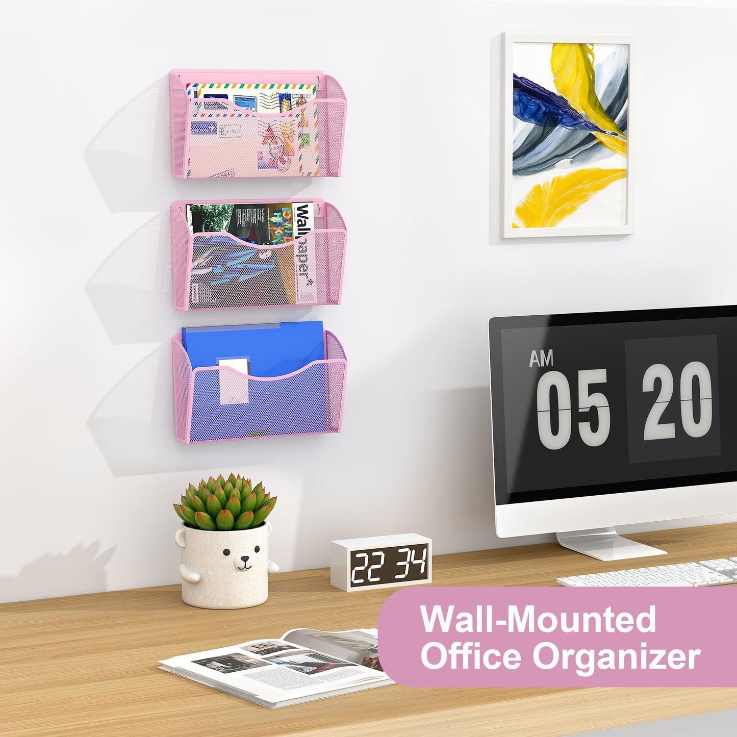 EasyPAG Wall File Organizer, Metal Mesh Hanging File Folder Holder for Letter/A4 Size Folders