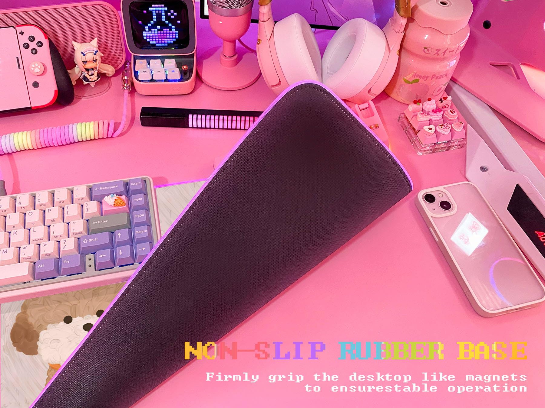 JMIYAV Pink RGB Gaming Mouse Pad 31.5x12 Inch PC XL Large Extended Glowing Led Light Up Desk Pad