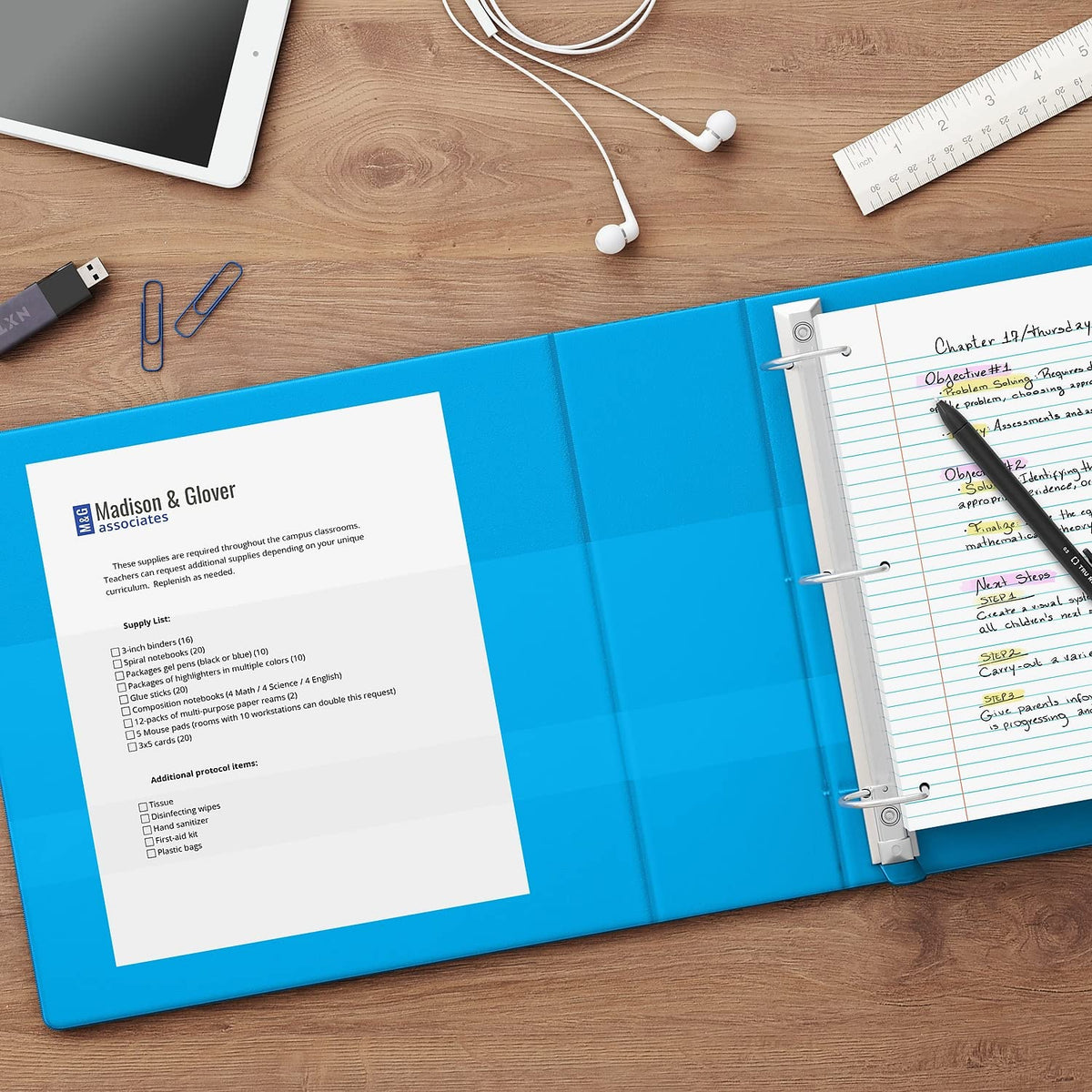 Staples Heavy-Duty 3-Inch D-Ring View Binder, Light Blue, 600 Sheets