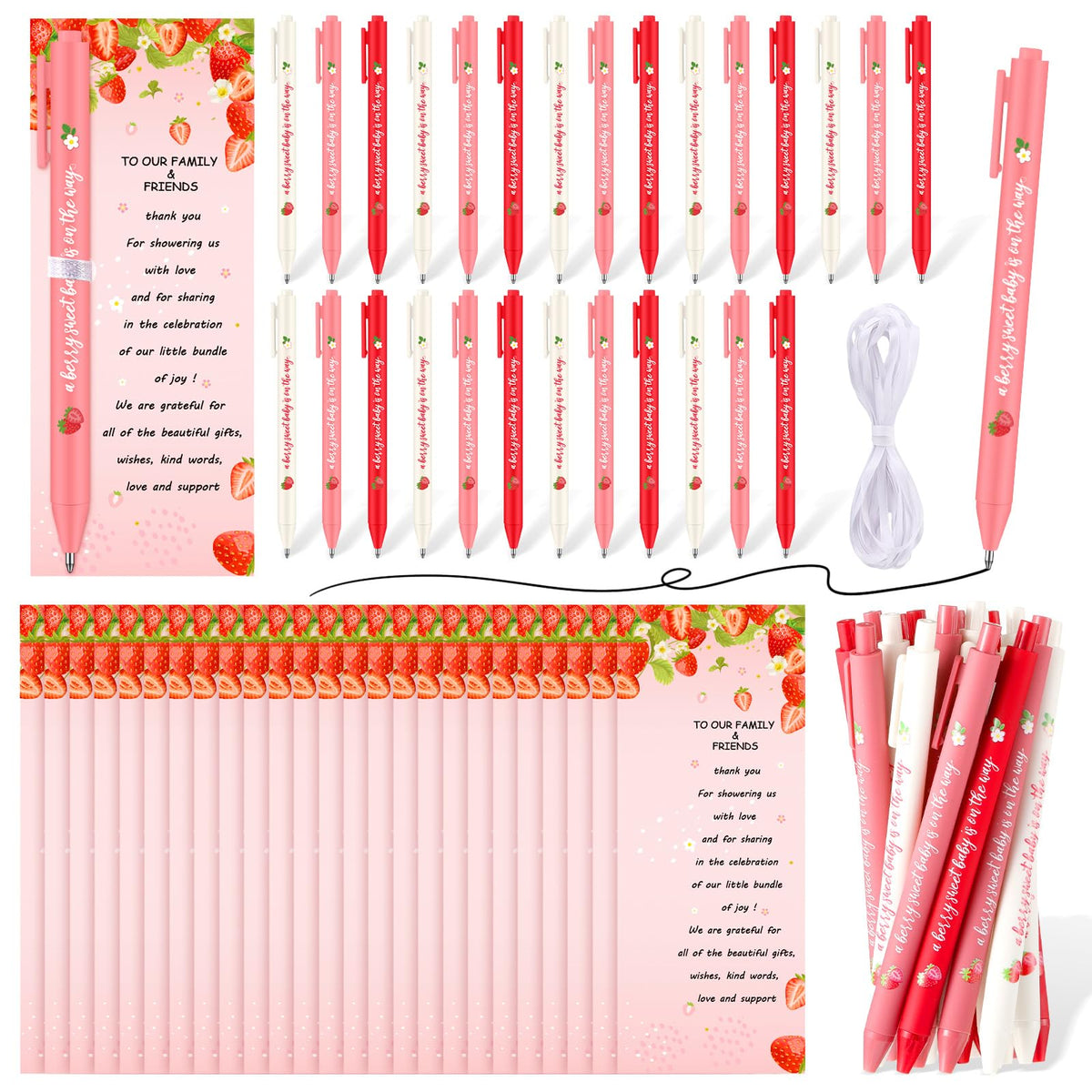 Feifeiya 100 Pcs Strawberry Baby Shower Favors Baby Shower Decorations 50 Retractable Strawberry