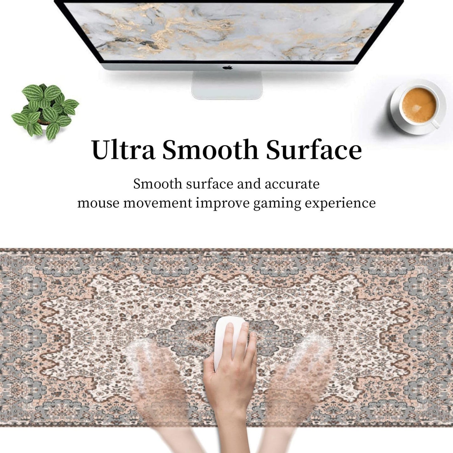 Boho Style Large Gaming Mouse Pad, Extended Big Keyboard Mouse Mat, Long Computer Gaming Mousepad