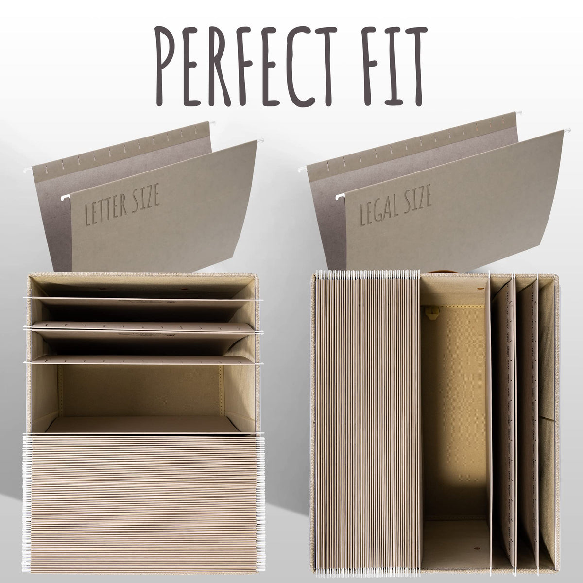 Decorative File Organizer Box Set of 2 - Collapsible Linen Filing Cabinets
