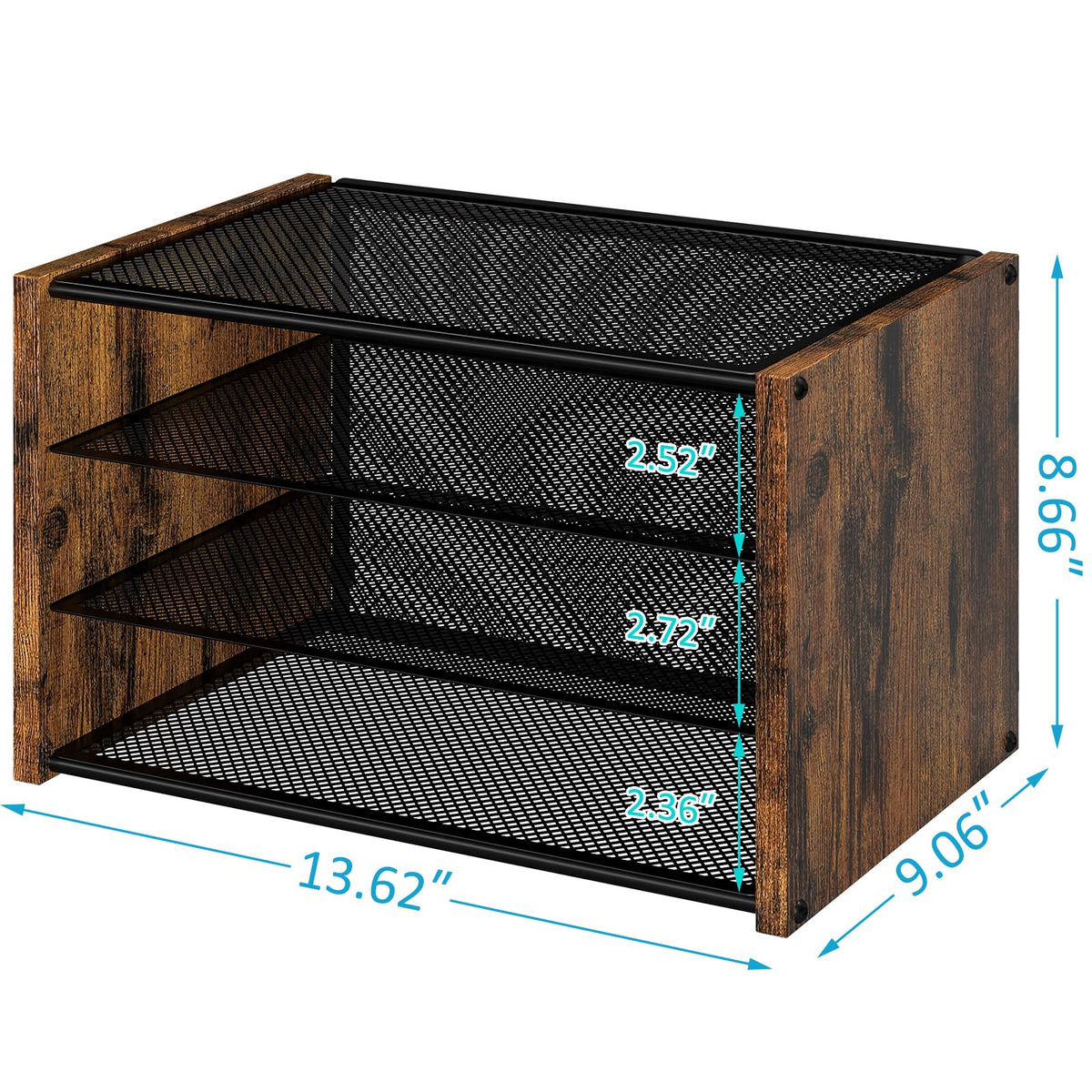 DAOUTIME 3-Tier Paper Letter Tray, Wooden Desk File Organizer, Stackable Metal Mesh Desk Organizer