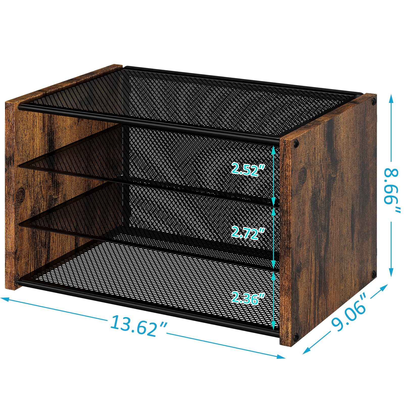 DAOUTIME 3-Tier Paper Letter Tray, Wooden Desk File Organizer, Stackable Metal Mesh Desk Organizer