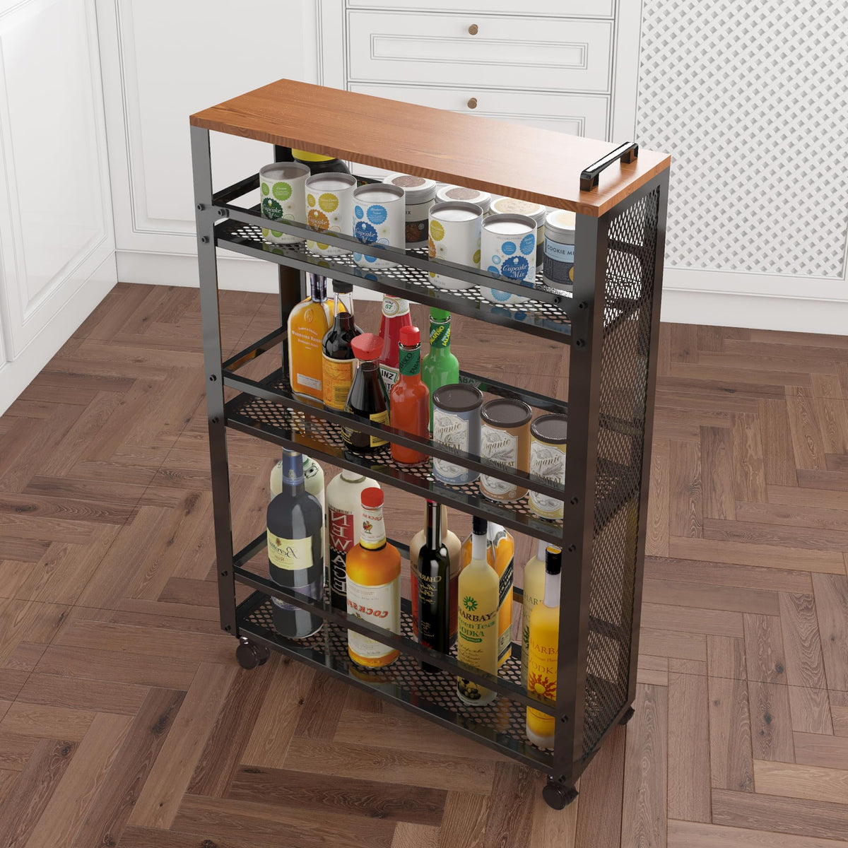 fusehome 3-Tier Rolling Cart Slim - Black Laundry Bathroom Kitchen
