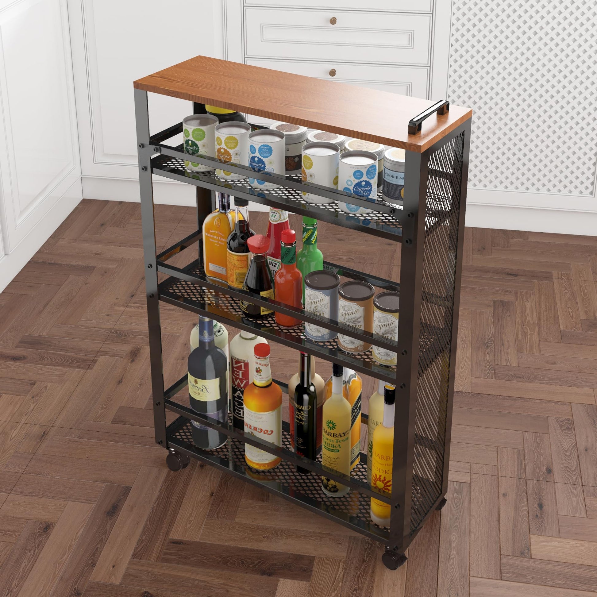 fusehome 3-Tier Rolling Cart Slim - Black Laundry Bathroom Kitchen