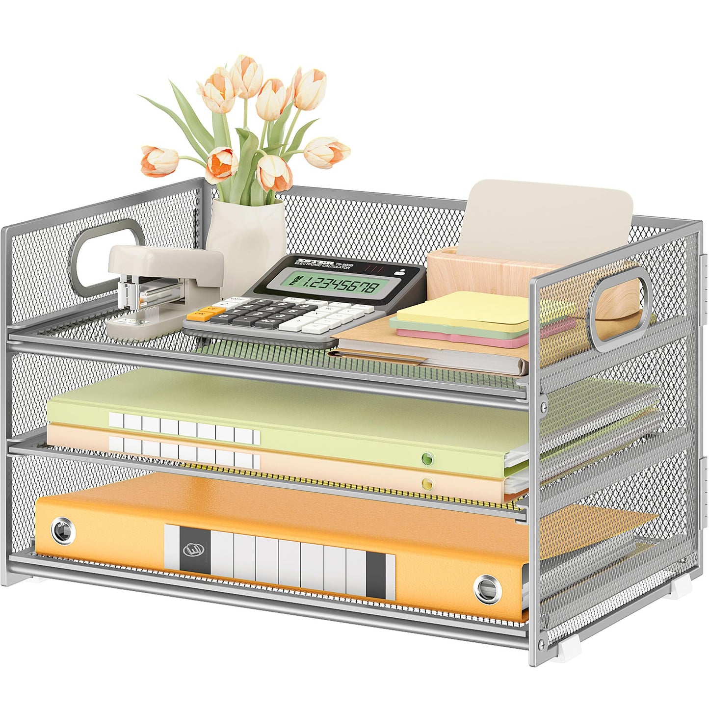 Subekyu 3 Tier Paper Desk Organizer with Handle and 1 PC Slideable Letter Tray, A4 Paper File